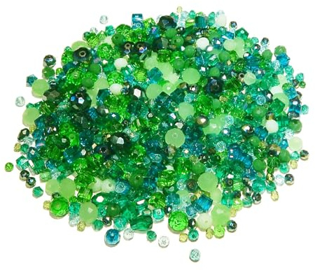 Perlin Böhmische Kristallperlen Glasperlen CZ Tschechische Glasschliffperlen 250 Stück Gemischte Größen Farbenmix Perlenset (Grün)