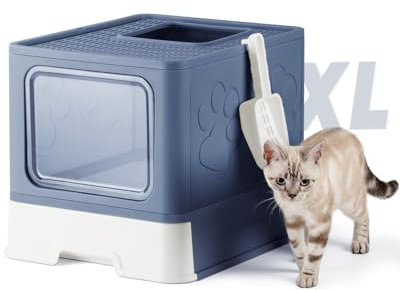 Qualasision Caja de arena plegable con tapa, caja de arena extragrande para gatos con cuchara, caja de arena cubierta para gatitos, entrada y salida bidireccionales, diseño de cajón, fácil de limpiar