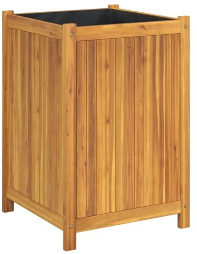 vidaXL Jardinière avec Doublure, Lit Surélevé, Bac à Fleurs, Pot de Plantes, Boîte à Fleurs Jardin Patio Terrasse, 50x50x75 cm Bois Massif d'Acacia