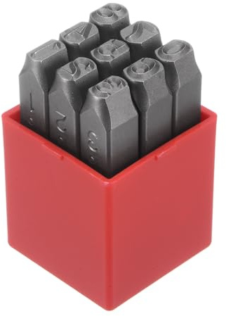 QUARKZMAN 9Stk Nummer Stempel Set 5/16 8mm Hoch Werkzeug Stahl 0-9 Stanze Presse Werkzeuge Metall Stempel Set Hammer Hand Stanzer für Metall Kunststoff Holz Leder Messing Prägung