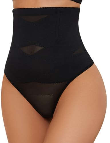 WEISANGMI Tummy Control Thong Shapewear for Women High Waisted Tummy Control Knickers Body Shaper Butt Lifter Pants Slimming Shaping Underwear Black