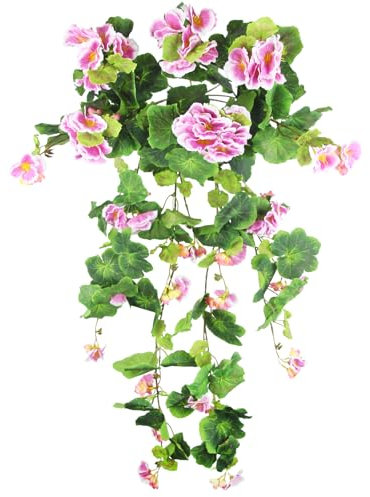 FAICOIA Artificial Flower for Hanging Basket Pink Artificial Geranium Hanging Basket Silk Plant Faux Flowers Geranium Hanging Artificial Vine Silk Geranium Flowers for Outdoor Pot Patio Garden Decor