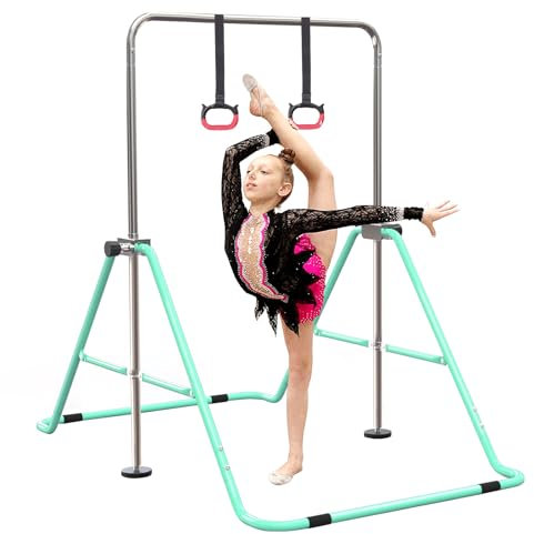 FBSPORT Gymnastics Bars, Horizontal Bar Expandable Gymnastics Kids Bar Folding Bar Junior Training Bar Multifunction Gym Training Equipment Home Training Adjustable Height Kip Bar (Green)