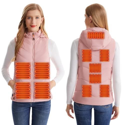 Monave Gilet chauffant femme 11 coussins chauffants pour moto, pêche, marche et travail en plein air (batterie non incluse)