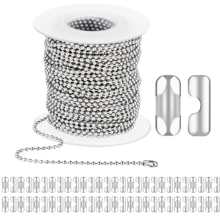 55ft Silver Ball Chain,2.0mm Diameter Stainless Steel Chain with 100 Pieces Matching Connectors,Necklace Chains for Jewelry Making DIY Crafts and Dog Tag