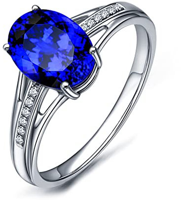 KnSam Echt Diamantring Weißgold 18K 750, Freundschaftsringe Solitärring Trauringe Tansanit 1.9ct Memoirering Frau Ringe mit Natürlicher Diamant Gr.52 (16.6)