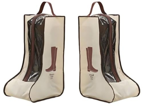 Portable 2 Pack Boots Storage, Tall Boots Protector Bag, Beige Portable Waterproof Storage Bags for Travel, Under Bed, Wardrobe, Shoe Cabinet