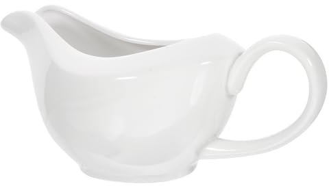 COLLBATH Ceramic Gravy Boat 400ml White Sauce Container for Home and Restaurants, Exquisitely Crafted Sauce Pitcher with Handle, for Storing Juice or Milk