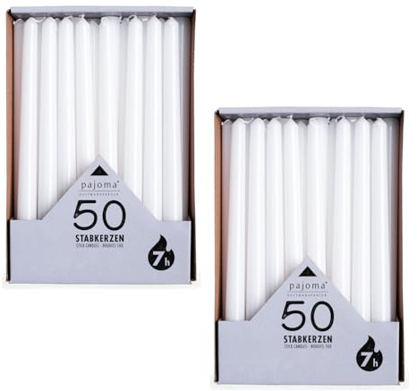 pajoma® Stavljus vit 100 stycken | höjd 25 cm, brinntid ca. 7 timmar | doftfri, mångsidig användning för ljushållare, dekoration och festliga tillfällen