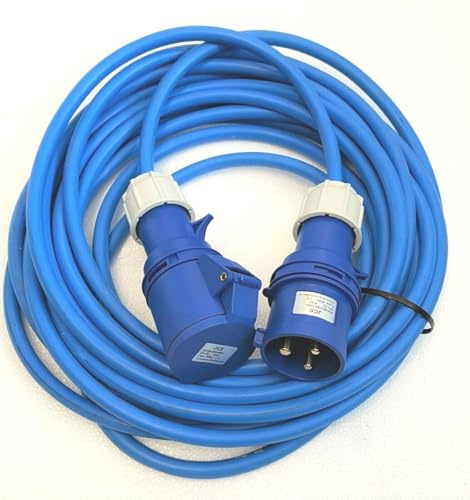 JCE 32AMP HEAVY DUTY Arctic Blue Extension Lead Hook Up 4mm 3 Pin 240V (25M)