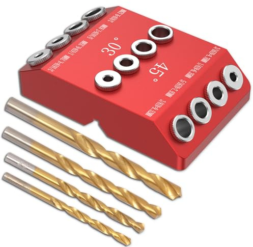 30 45 90 Grad Winkel Bohrhilfe für abgewinkelte und gerade Loch effizient 30 45 90 Winkellochbohr Jig Vielseitige Marke Loch -Bohr -Schablone Block für Treppenhandläufe Deck(Gules)