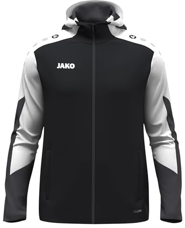 JAKO Kinder Kapuzenjacke Dynamic, schwarz/weiß/anthrazit, 164
