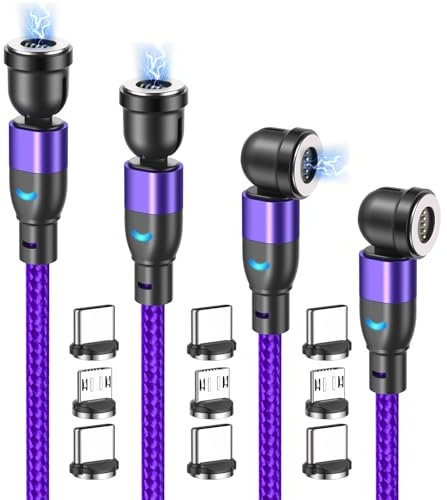 5Pin Magnetic Charging Cable 540° (4Pcs,1M+1M+2M+2M), 3 in 1 Magnetic Phone Charger, 18W Charging and Data Transfer Cable, Compatible with Type C, Micro USB, Other Product