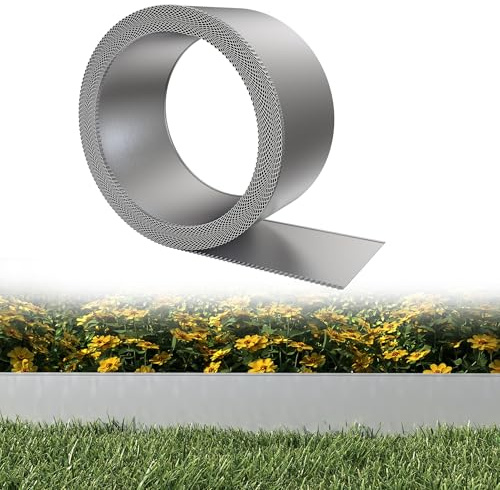 YRHome Rasenkantenband Verzinkter Stahl Raseneinfassung Beeteinfassung Mähkante mit Anti-Schnitt-Kante & Verzahnter Bodenhalterung Wetterfest & Rostschutz für Garten Höhe 15 cm – Länge 20 m(Sliver)