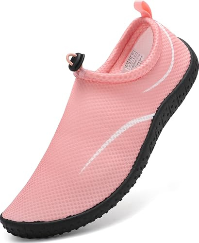 gitzing Water Beach Swim Shoes Women Quick Dry Sea Shoes Men Barefoot Breathable Aqua Lightweight for Surfing Running Driving Pool Yoga, Pink 4 UK/37 EU