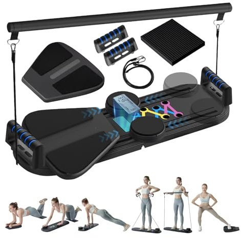 Pilates Reformer Machine Set, Pilates Board Kit at Home with Timer Counter, Full Body Sculpting Fit Kit, Foldable Fitness Exercise Workout Equipment for Women Men with Ab Roller (Black)