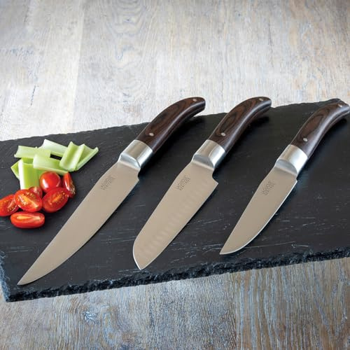 LAGUIOLE HERITAGE Küchenmesser-Set 3-teilig | Hochwertige Kochmesser mit Pakka-Holzgriff & Edelstahlklinge | Profi Messer Set für die Küche, Braun