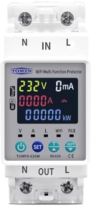 Disjoncteur,Disjoncteur Différentiel Interrupteur Wi-Fi Smart Life 2P 63A 110V 220V, disjoncteur avec mesure de kWh et minuterie, avec protection contre les fuites et la tension(WIFI TOMPD-63SW)