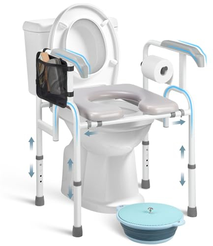 CetralRole Heavy-Duty Bedside Commode 3-in-1Toilet Commode Chair Extra-Wide Seat 500 Pound Weight Capacity Bucket with Lid Included Adjustable Height & Width for Seniors Disabled Patient Home Care