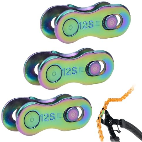 Cadenas para bicicletas, 6 piezas (3 pares), Conectores de cadena de bicicleta de 12 velocidades, anillos de cadena de acero inoxidable, fáciles de quitar, duraderos y reutilizables.