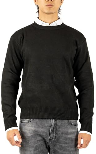 TONY BACKER - Jersey de algodón para hombre, cálido, cómodo y práctico, jersey redondo para hombre, tejido suave y ligero, jersey de 4 colores lisos, Negro , M
