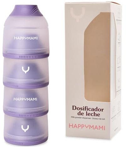 Happymami, Dosatore per Latte in Polvere o Cereali, colore Acquamarina Pastello, 4 scomparti portatili da 360 ml ciascuno, facile da trasportare, apertura semplice (Viola seta)