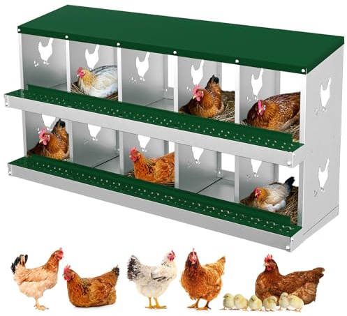 Cachpib Hühner Nistkasten Metall Nistkästen mit/ohne Beine 6/8/10 Fach Rostfrei & Belüftet Roll Away Eierlegebox für Hühner, Enten