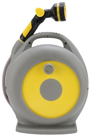 Asixxsix Bobina del Tubo da Giardino a Scomparsa, Bobina di Tubo Portatile in Plastica con Ugello Spray, Blocco di Lunghezza, Sistem di Riavvolgimento Automatico