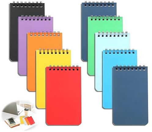 10 Carnets Poche A7 Mini Carnet Spirale Bloc-Notes Ligné 25 Pages Mémos | Déplacement journal courses idées, école voyages bureau, format compact léger, papier pratique, souple colorée