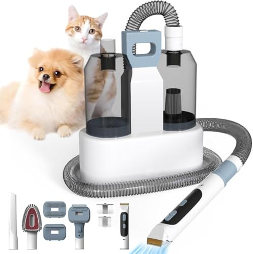 Kit aspirateur de toilettage pour animaux de compagnie - Tondeuse à faible bruit et sèche-cheveux avec ventouse puissante pour contrôler la perte de poils - Outils de toilettage complets pour chiens