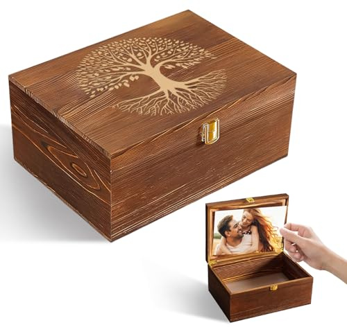 LUHUADUO Wooden Keepake Box, Large Tree of Life Storage Memory Box with Hinged Lid for Storing Photo, Jewelry, Gifts, Decorative Memory Treasure Box