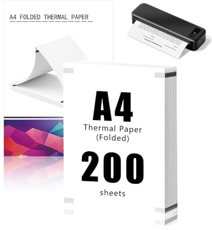 Avemest 200 Fogli di Carta termica A4, 210 x 297 mm Termica A4 Pieghevole, Compatibile con la Maggior Parte Delle Stampanti Termiche, Senza BPA, Asciugatura rapida, Per Documenti, Siti Web e Foto