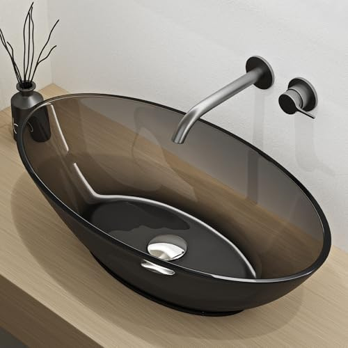 Mai & Mai Vasque à Poser Ovale 63x34x17 cm Lavabo en Résine sans Perçage ni Trop-plein Gris Coloria02
