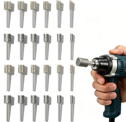 24PCS Diamond Grinding Bit Set, Diamond Burr with 3mm Shank, 60/150 Grit. Diamond Drill Bits Set Compatible with Dremel Rotary Tools, For Carving, Grinding and Polishing Stone, Glass and Ceramic