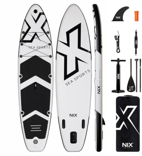 Nixsea Aufblasbares Surfbrett, 335 cm, SUP Allround mit Zubehör, rutschfest, abnehmbarer Kiel, für Erwachsene bis 159 kg