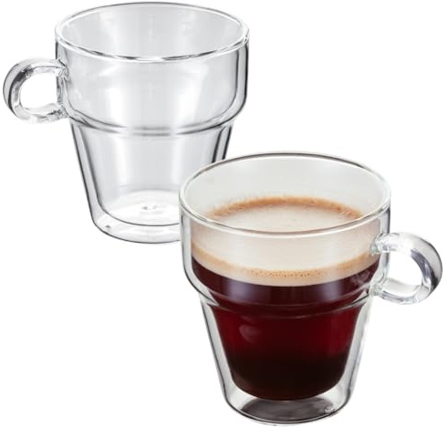 Judge Double Walled Glass Coffee Handled Mugs, Set of 2, 200ml - Vacuum Insulated, Handcrafted Artisan - Strong & Heat Resistant