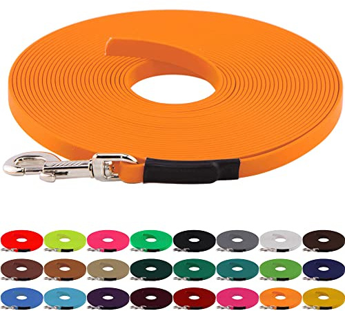 LENNIE BioThane Schleppleine, 13mm, Hunde 15-25kg, 20m lang, ohne Handschlaufe, Pastell-Orange, genäht