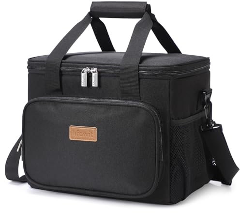 Lifewit 15L (24 Cans) Insulated Lunch Bag, Cooler Bag for Lunch/Work/School/Beach/Picnic (Black)