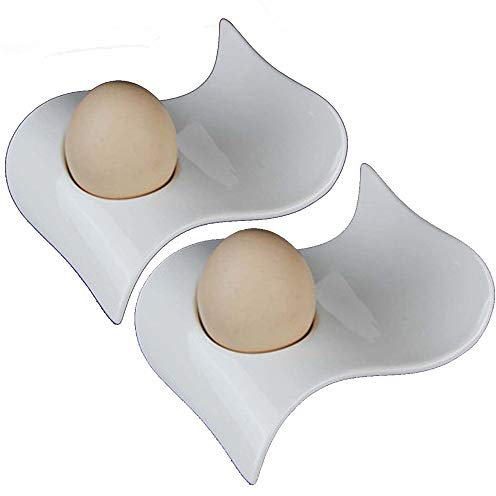TAMUME Porcellana Bianca Set di Portauovo di 2 Porta Uova, Stile d'Onda 2 Pezzi Set da Colazione in Ceramica