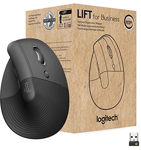 Logitech Lift for Business, Vertical Ergonomic Mouse, Wireless, Bluetooth or Secured Logi Bolt USB, Quiet clicks, Globally Certified, Windows/Mac/Chrome/Linux - Graphite, Small