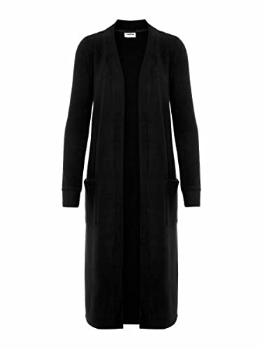Noisy may Langer Einfarbiger Cardigan Langarm Basic Stretch Strick Jacke mit Vordertaschen NMCITY, Farben:Schwarz,Größe Damen:M