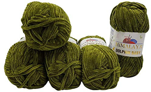 Ilkadim 5 x 100 Gramm Himalaya Dolphin Strickwolle, Babywolle, 500 Gramm Wolle Super Bulky (grün 80361)