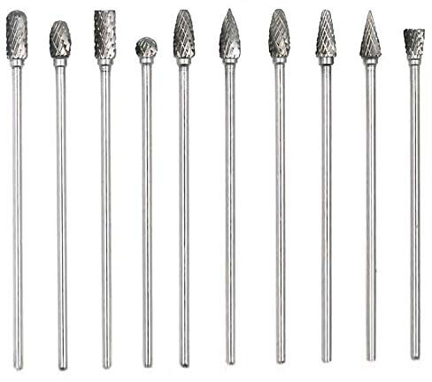 Gasea 10pcs Rotary Burrs Set, Long Reach Double Cut Rotary Files with 3mm (1/8) Shank, 100mm Length Tungsten Carbide Twist Drill Bit Rasp Polishing Tool Accessories for Rotary Tools