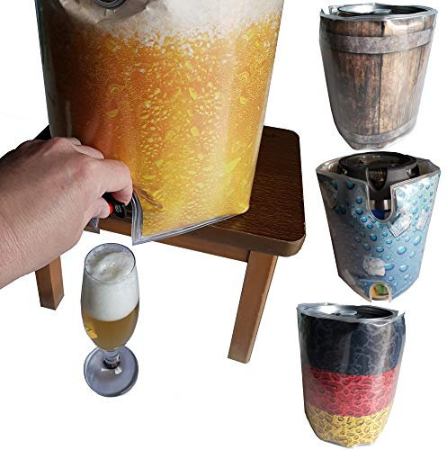 5 Liter Bierfasskühler Kühlmanschette Fasshalter Zapfstelle Fasskühler Bierfasshalter für Partyfass Partydose Zapfanlage (Holzfassoptik)