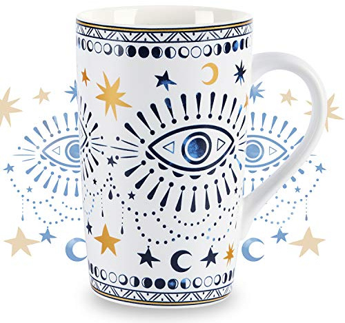 Nymphfable 18oz Tazas Café De CeráMica Personalizadas Ojos Boho Taza Con Tapa Taza Te Grandes Patrón de Horneado