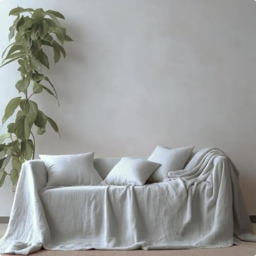L'EMPORIO_CASA Sofaüberwurf einfarbig, robuster grober Stoff aus Panama-Baumwolle, 160 x 280 - 260 x 280 - 360 x 280 cm, Maße Maxi Bettlaken Granfoulard Italien (Hellgrau, 360 x 280 cm)