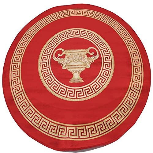 Runder Roter Teppich 150 Durchmesser Mäander Amphore Muster mit Fransen in rot gold Wohnzimmer Schlafzimmer Flur Rund - Kurzflor 100% Viskose weich rutschfest öko tex - rot gold, 150 cm, Rund