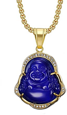 Yifnny Lachender Buddha Halskette, Lucky Budda Halskette Jade Buddha Halskette Zirkonia Grün Buddha Halskette Buddha Halskette für Damen Buddha Schmuck Glücksgeschenke (Blau)