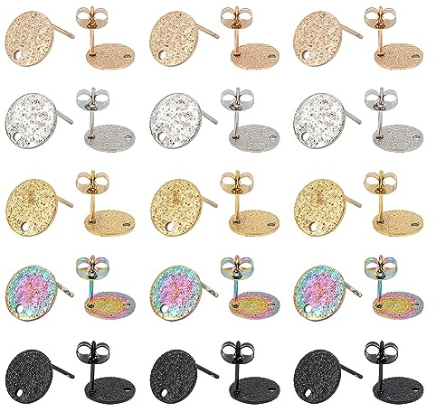 UNICRAFTALE 30pcs 5 Farben Strukturierte Runde Ohrstecker Hypoallergen Ohrstecker Edelstahl Ohrring Komponente Mit Ohrmuttern Für DIY Schmuckherstellung 0.8mm Pin