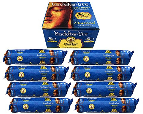 Buddha Tabletas de Carbón para Incienso, Quemador, Cachimba, Incensario, Narguile, Shisha, Hookah. Muy Duraderos, Encendido Rápido, Uso Doméstico, 8 Paquetes de 10 Uds x 33 mm de Diámetro